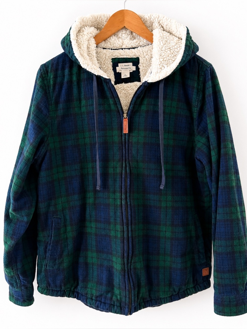 LL Bean Scotch Plaid Flannel Shirt, Sherpa-Lined Zip Hoodie Size Large